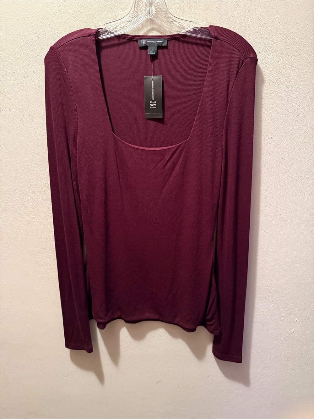 INC International Concepts Long Sleeve Scoop Neck Top in Wine